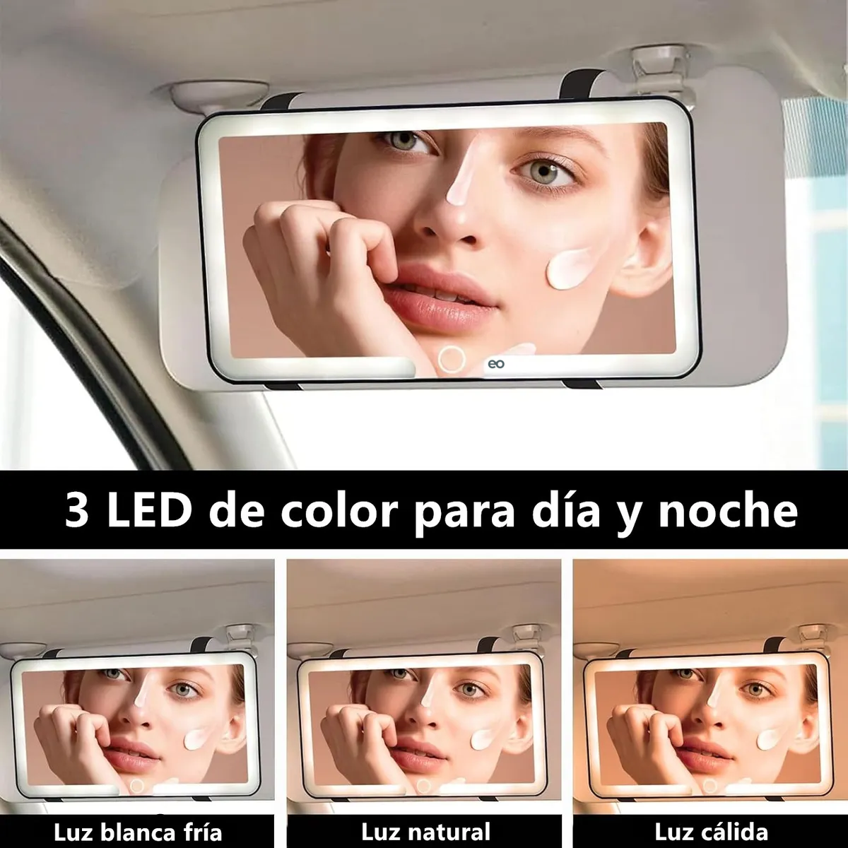 Espejo Maquillaje Visera Coche Led Recargable 3 Modos