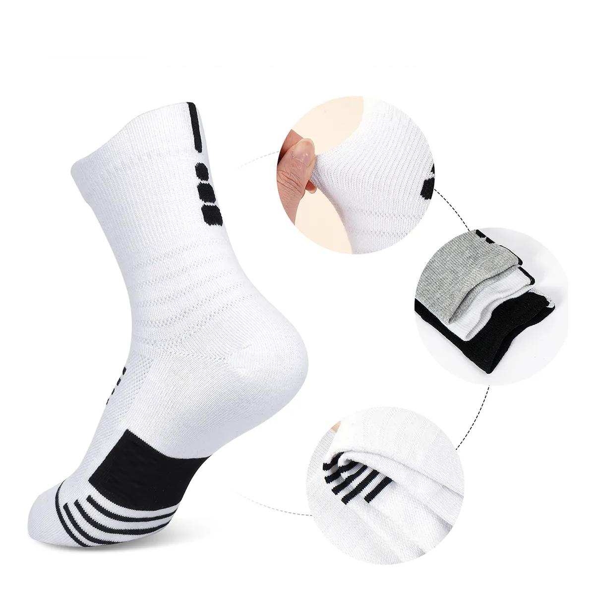 12 Pares Calceta Deportiva Hombre 100% Algodón Blanco/Negro