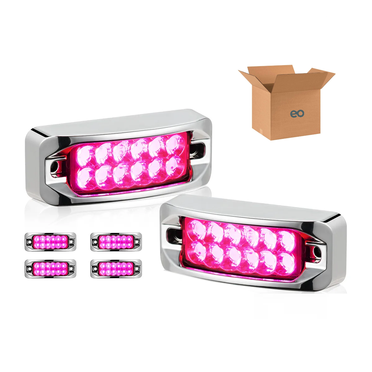 6 Plafones 12 Led Lateral Rectangular Fija Estrobo 12-24v Rosa Purpura