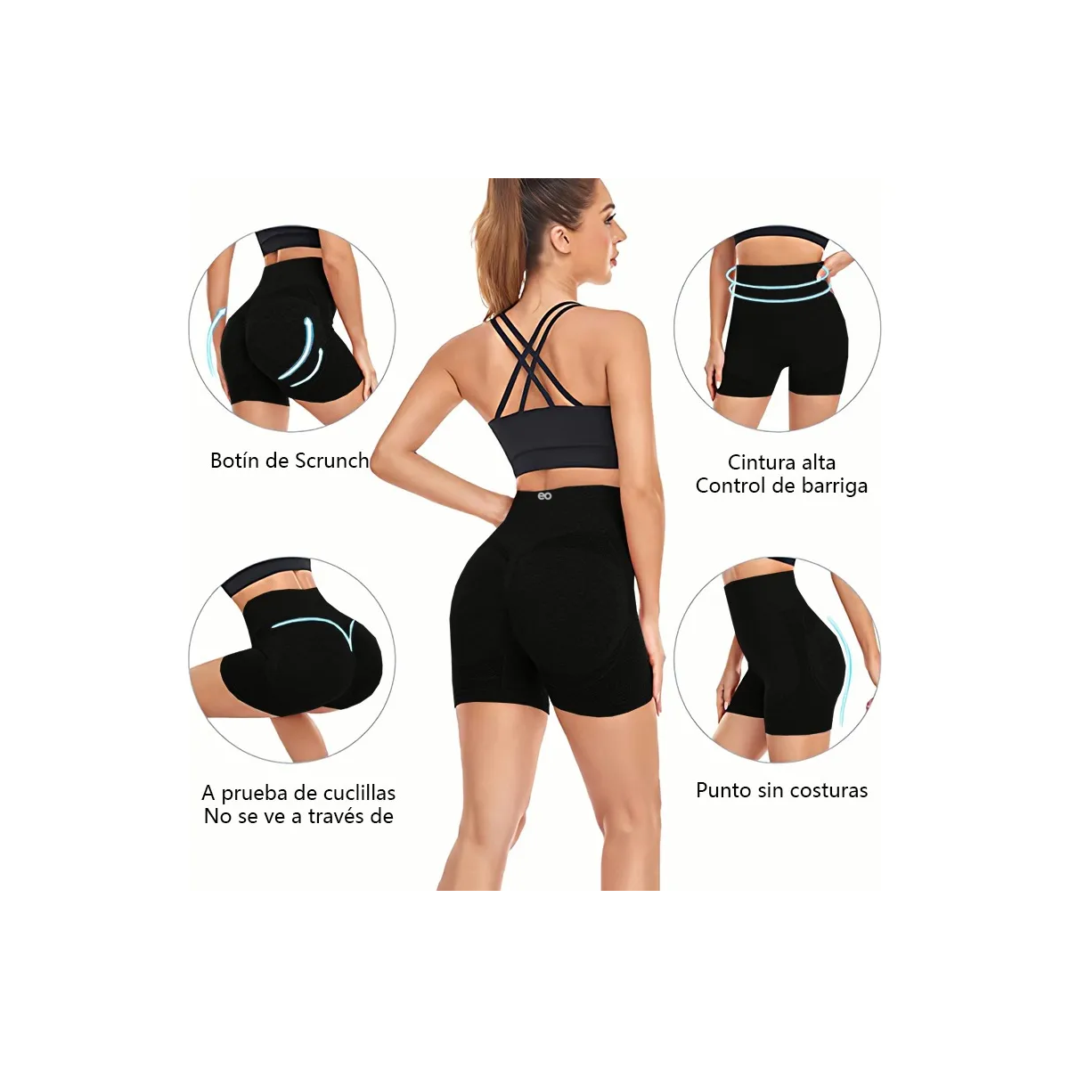 Shorts De Licras Deportivos Leggings Mujer 2pcs Negro/Negro Talla: S/M