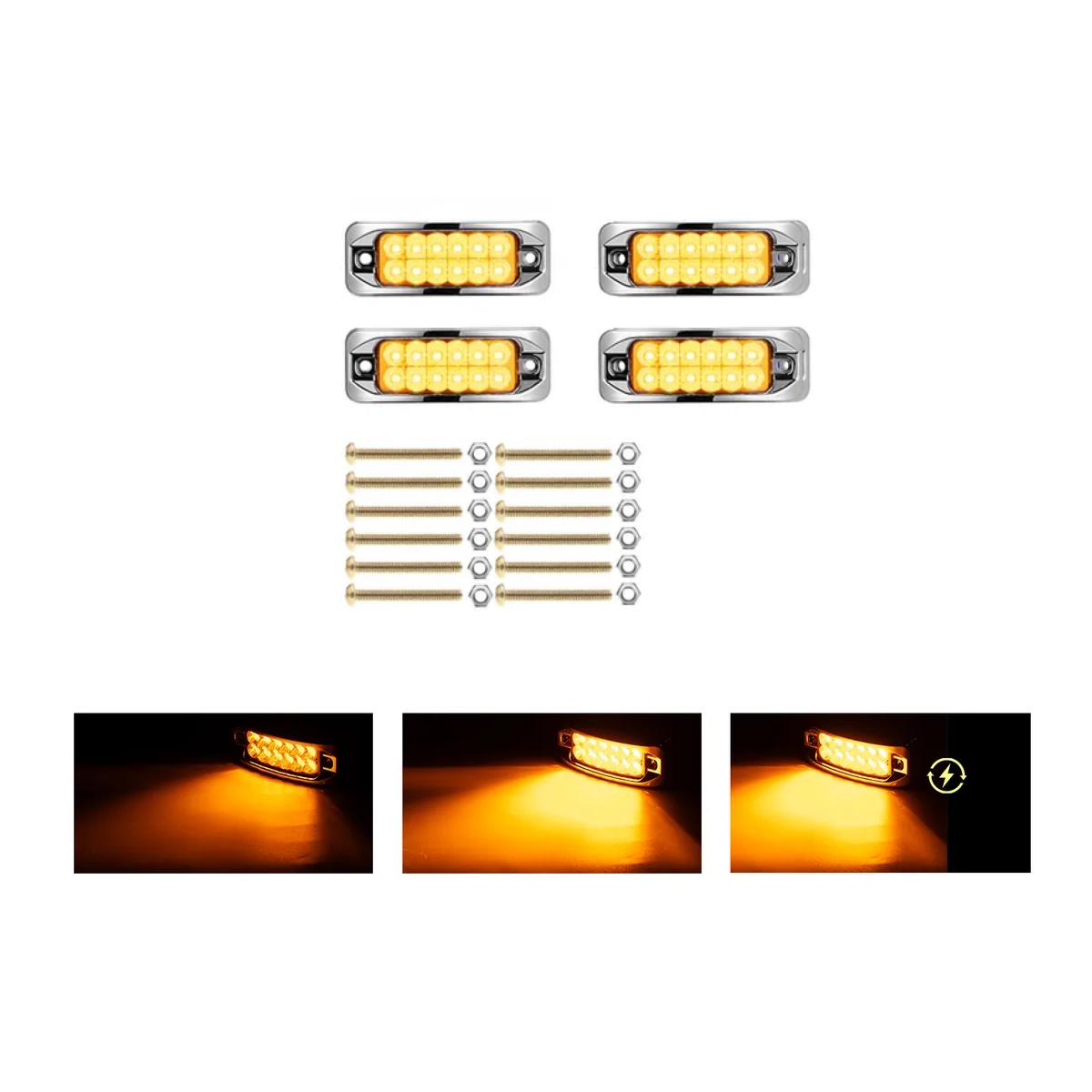 6 Plafones 12 Led Lateral Rectangular Fija Estrobo 12-24v Amarillo