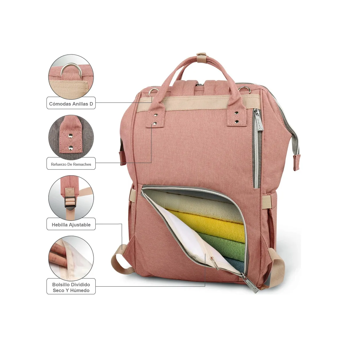 Mochila Pañaleras Para De Impermeable Rosa y Gris