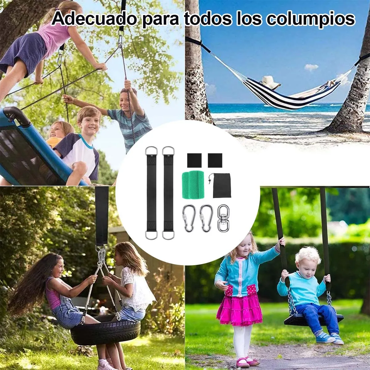 Kit Correas Colgantes Para Columpio Árbol Para Hamaca Negro 10 Pcs