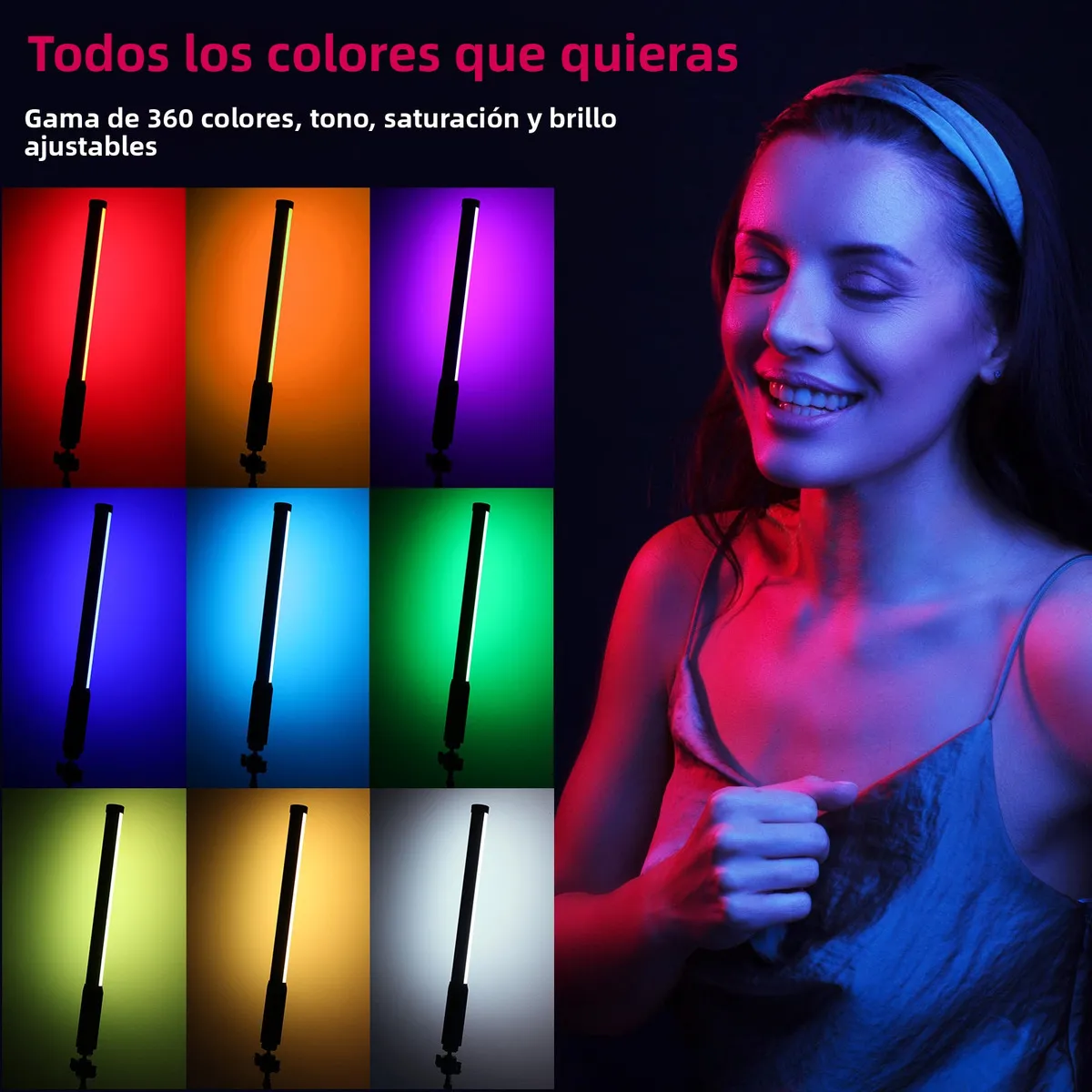 Lampara luz led portatil Barra de luz LED RGB para video recargable de 3300 mAh