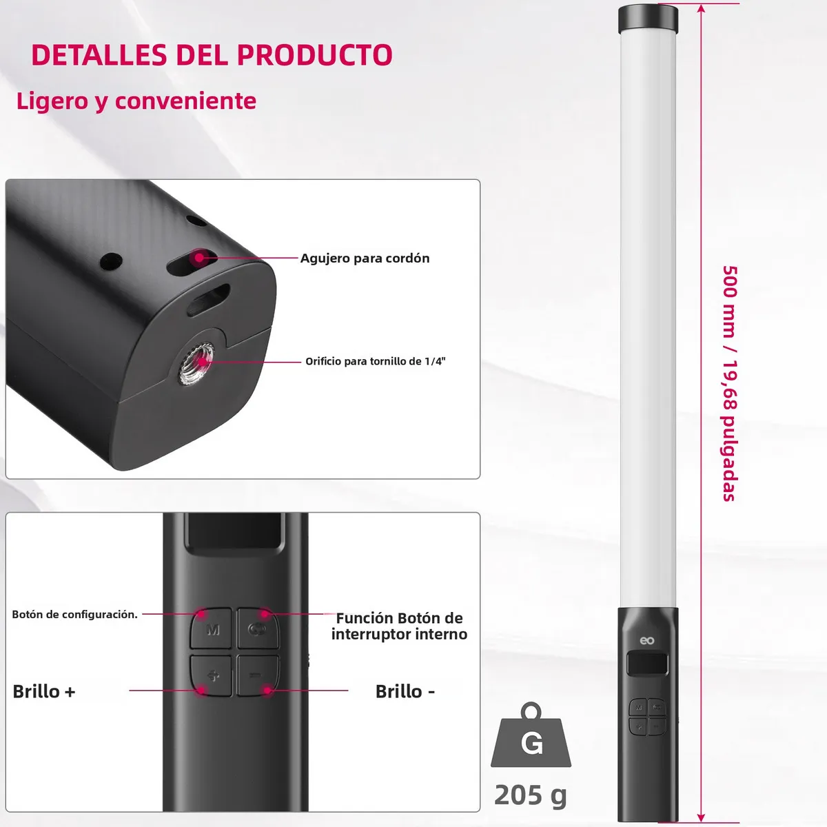 Lampara luz led portatil Barra de luz LED RGB para video recargable de 3300 mAh