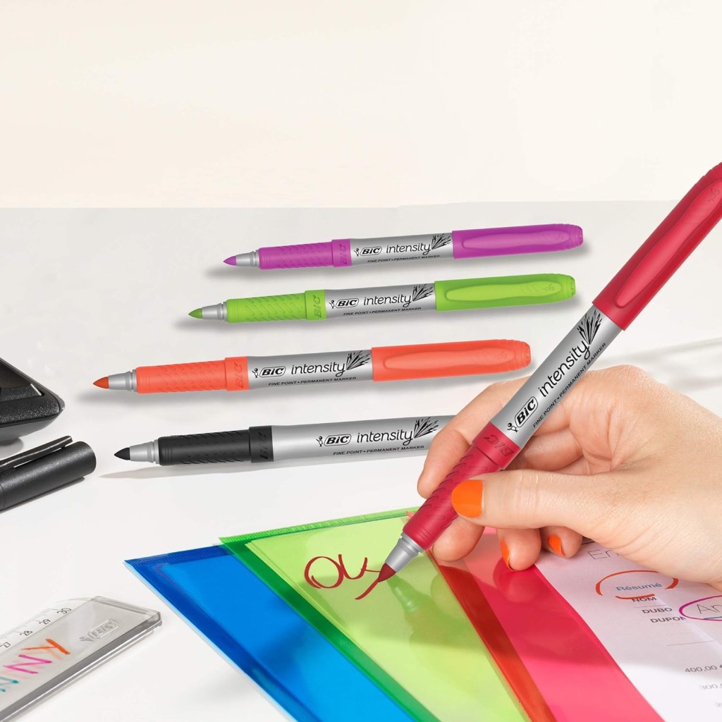 BIC Marcador Permanente Punto Fino 36 Colores Surtidos Resistente Agua Multisuperficie Grip Ergonómico