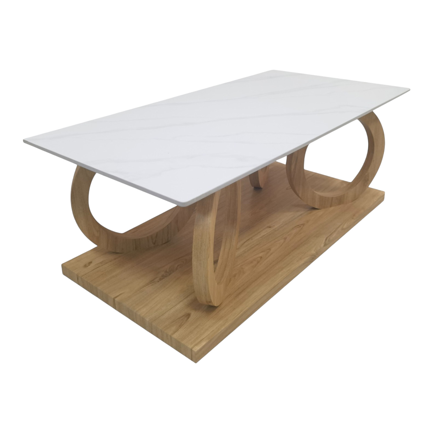 Mesa de Centro con Base de Ruedas de Madera y Cubierta Tipo Mármol Bossa Orbita