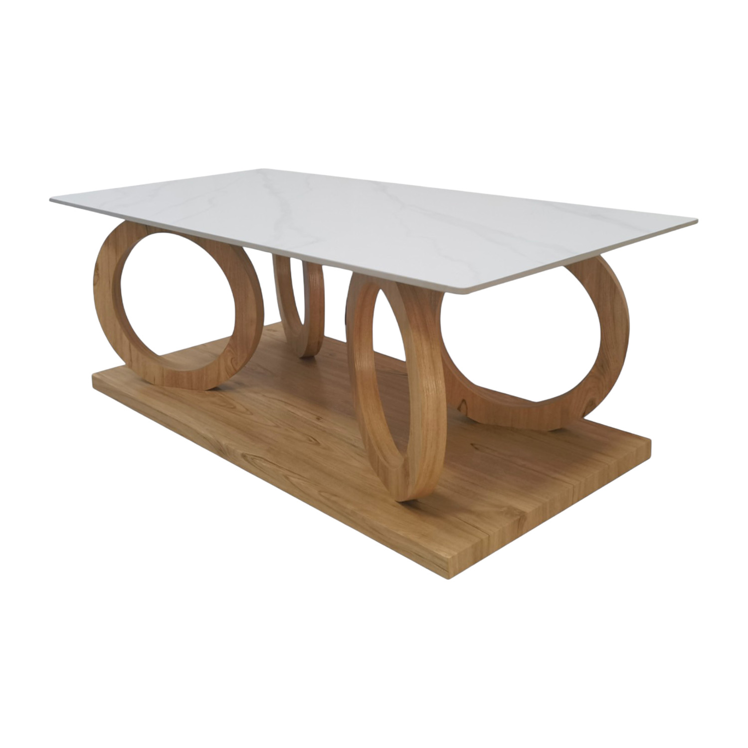 Mesa de Centro con Base de Ruedas de Madera y Cubierta Tipo Mármol Bossa Orbita