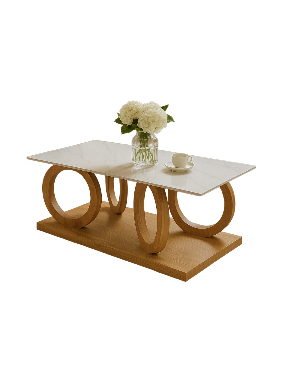 Mesa de Centro con Base de Ruedas de Madera y Cubierta Tipo Mármol Bossa Orbita
