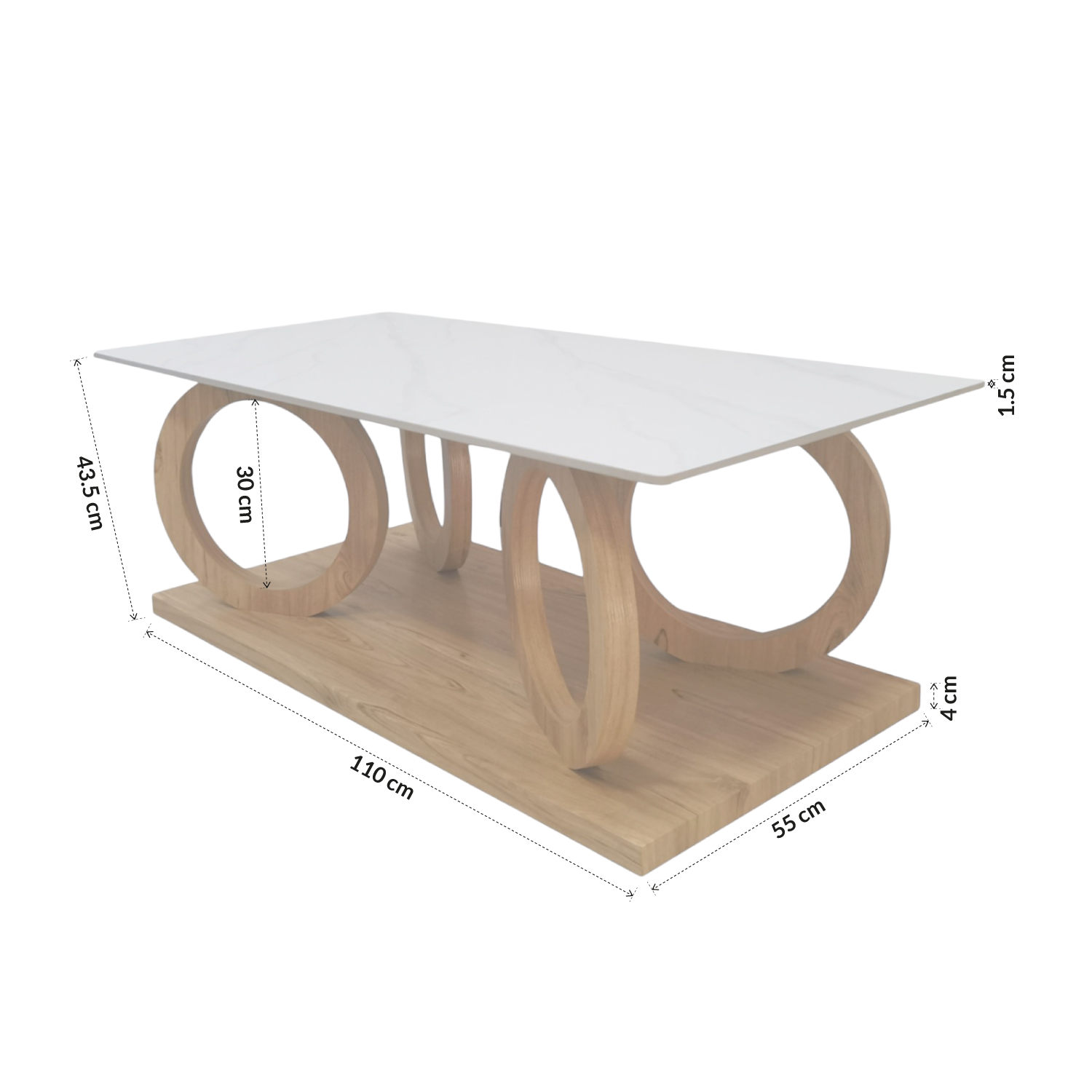 Mesa de Centro con Base de Ruedas de Madera y Cubierta Tipo Mármol Bossa Orbita