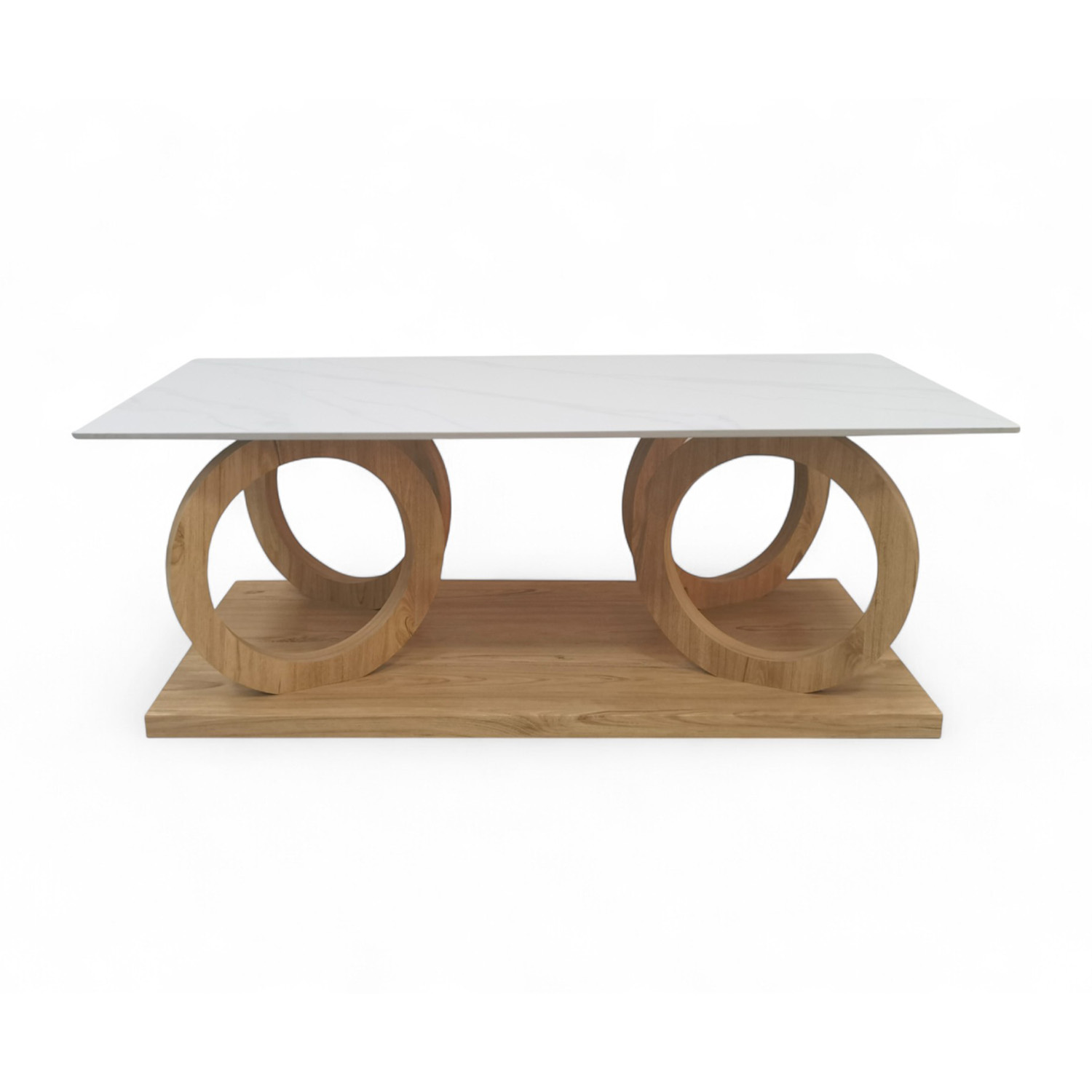 Mesa de Centro con Base de Ruedas de Madera y Cubierta Tipo Mármol Bossa Orbita