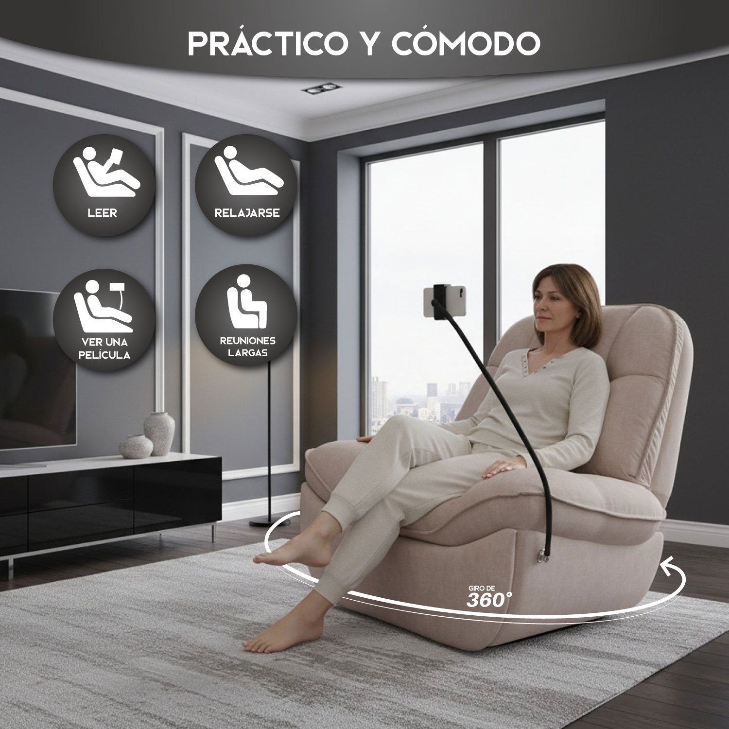Sillon Mecedora  Reclinable Giratorio 360° con Porta Celular y Respaldo Acolchado de Alta Densidad Comodo Junior Beige