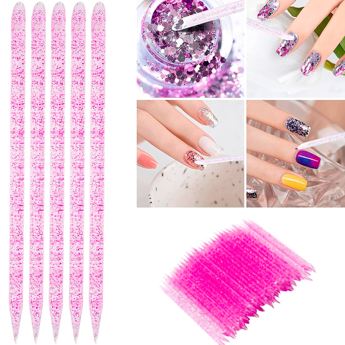 100 Palillos Palos Plastico Manicura Empujador Cuticula Uñas