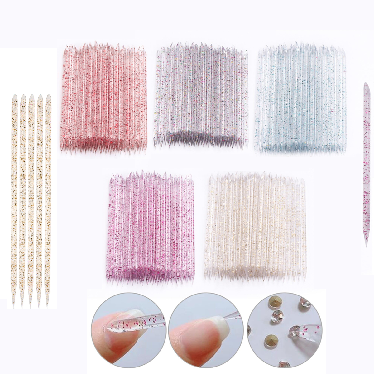 100 Palillos Palos Plastico Manicura Empujador Cuticula Uñas
