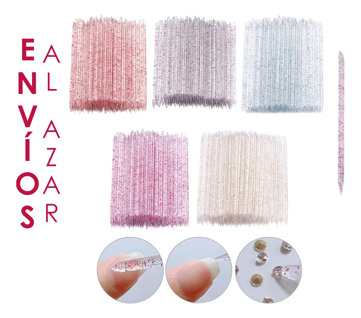 100 Palillos Palos Plastico Manicura Empujador Cuticula Uñas