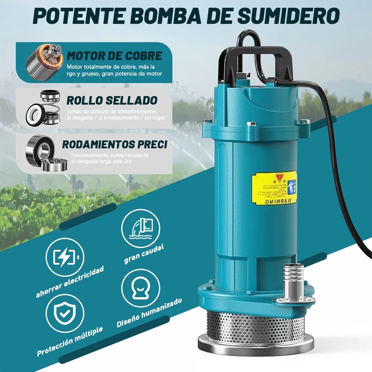 Bomba De Agua Sumergible 1/2 Hp 110v Para Agua Limpia/ Sucia