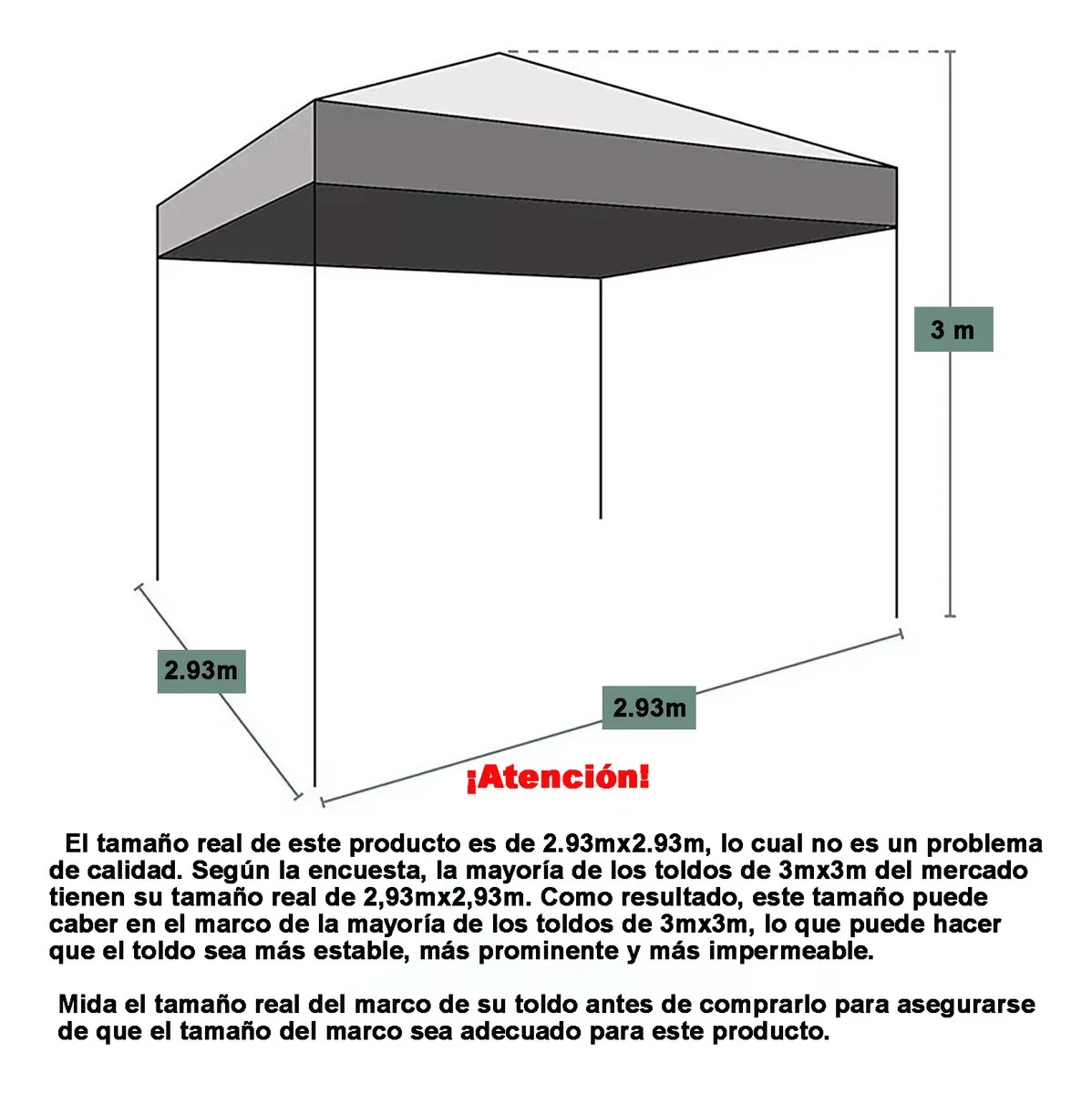 3x3m Repuesto De Lona Toldo Para Jardin Impermeable Gazebos