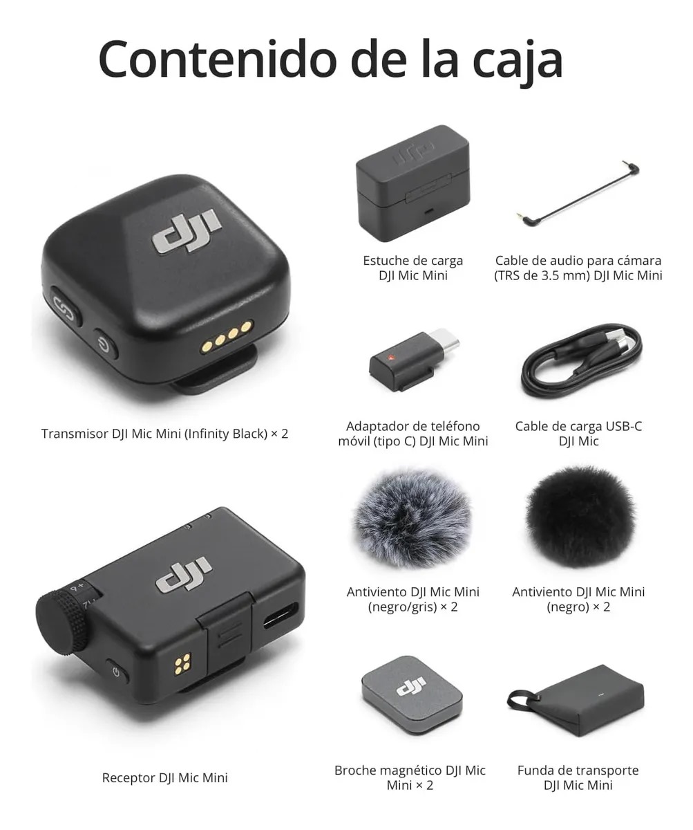 Dji Mic Mini (2 Tx + 1 Rx + Estuche De Carga) Transmisor Inalámbrico con Receptor, Superligero