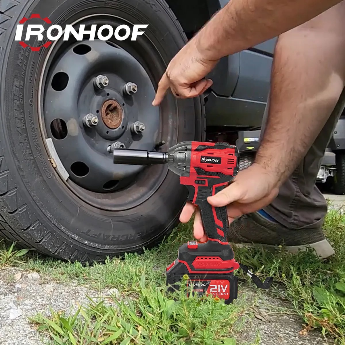 Llave De Impacto Inalámbrica Electrica 21v 1/2 520 Nm 2 En 1 Ironhoof XMMXF128RB
