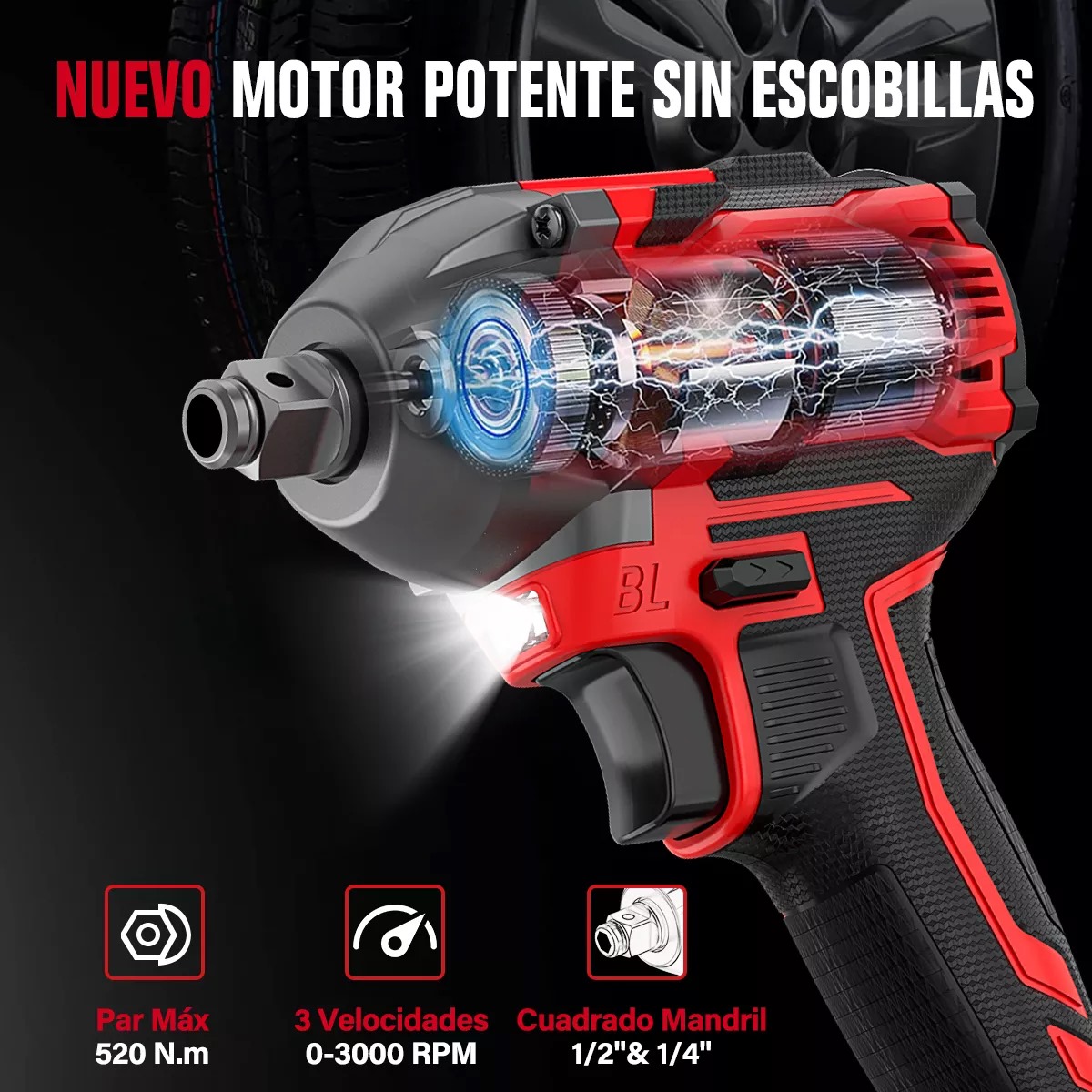 Llave De Impacto Inalámbrica Electrica 21v 1/2 520 Nm 2 En 1 Ironhoof XMMXF128RB
