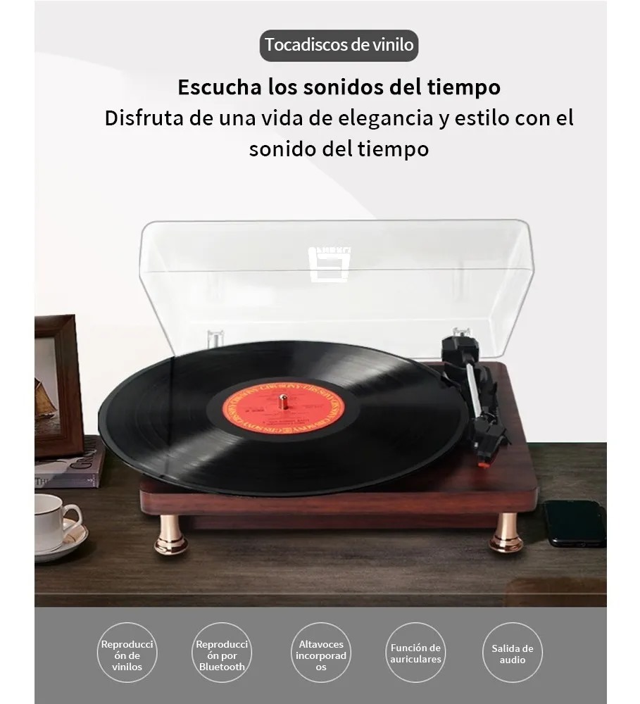 Tocadiscos De Vinilo Retro Portátil Con Bluetooth