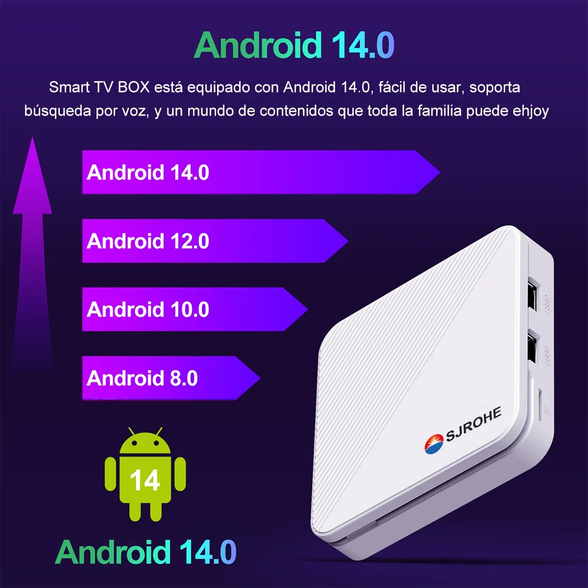 Sjrohe Tv Box Streaming Tv 4+32gb 4k Negro Control Remoto Bluetooth 