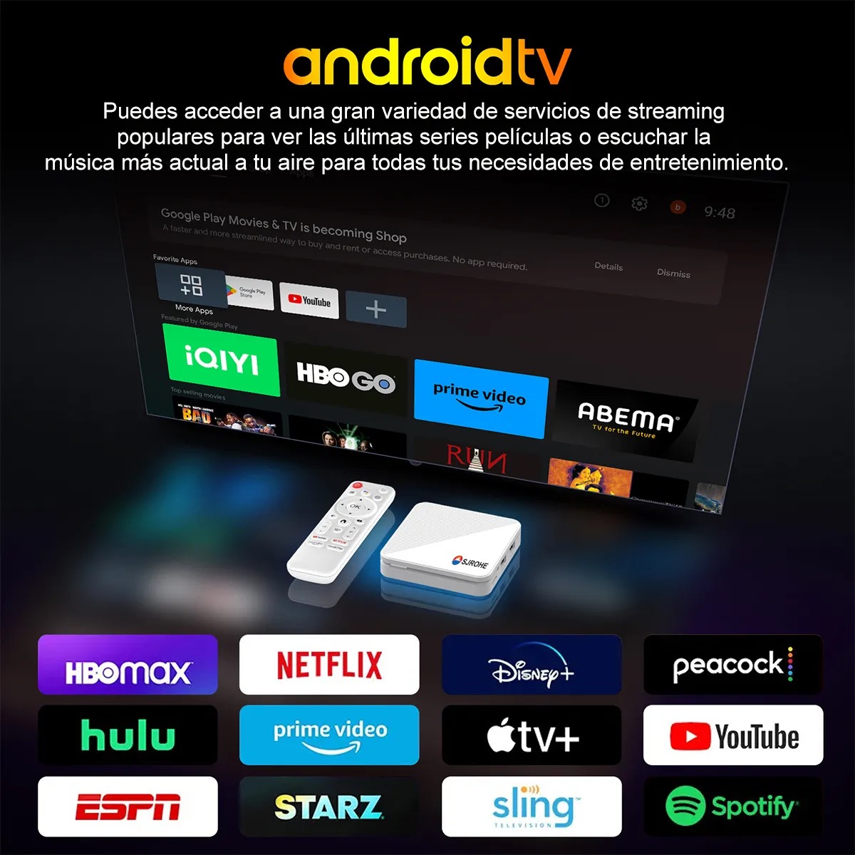 Sjrohe Tv Box Streaming Tv 4+32gb 4k Negro Control Remoto Bluetooth 