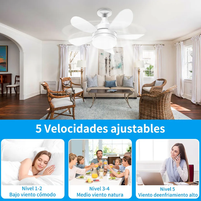Ventilador De Techo Con Luz Led 5 velocidades Y Control Remoto