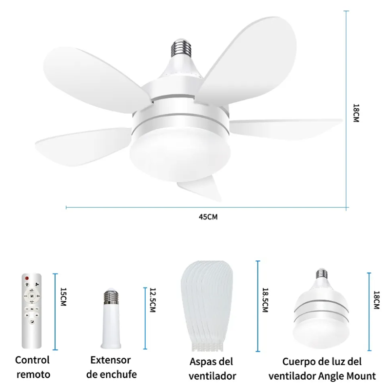 Ventilador De Techo Con Luz Led 5 velocidades Y Control Remoto