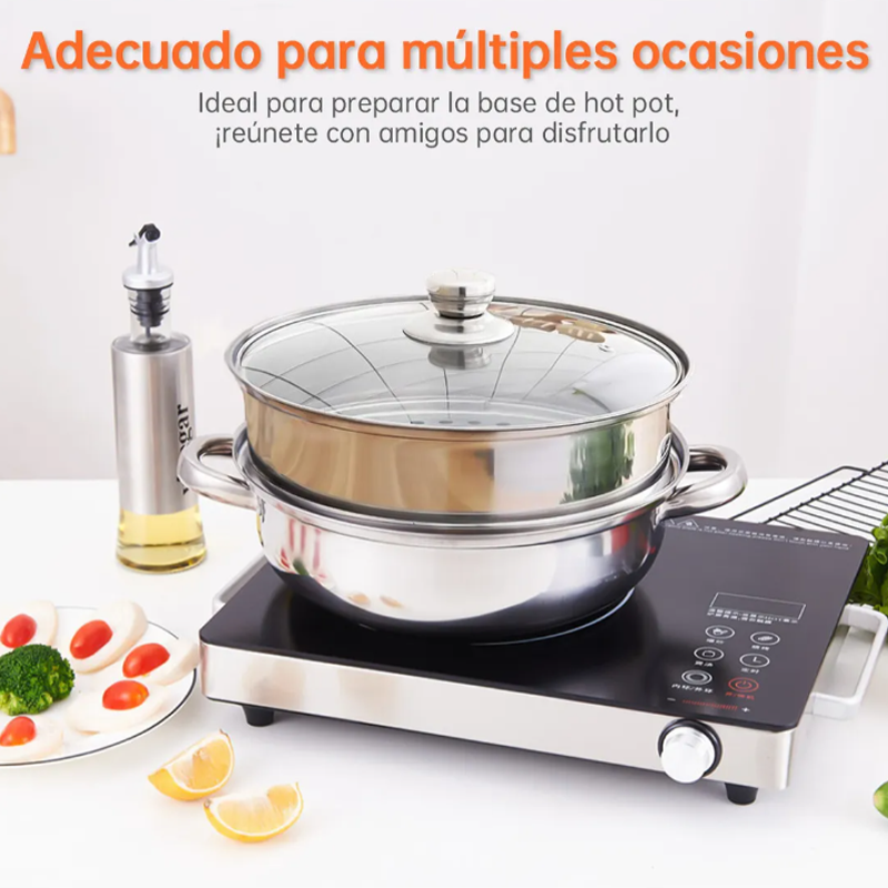 Ollas Vaporera De Acero Inoxidable Cocina 2 Capas Con Tapa 28cm Al Vapor