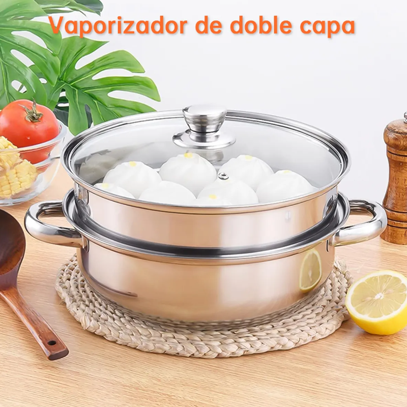 Ollas Vaporera De Acero Inoxidable Cocina 2 Capas Con Tapa 28cm Al Vapor