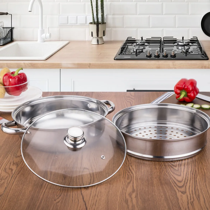 Ollas Vaporera De Acero Inoxidable Cocina 2 Capas Con Tapa 28cm Al Vapor