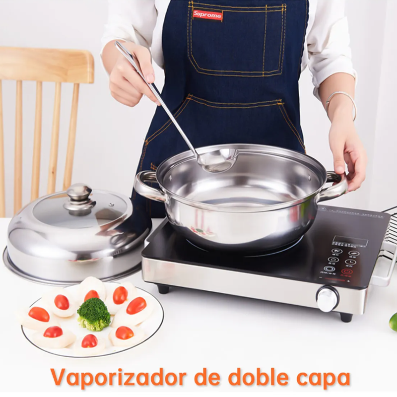Ollas Vaporera De Acero Inoxidable Cocina 2 Capas Con Tapa 28cm Al Vapor