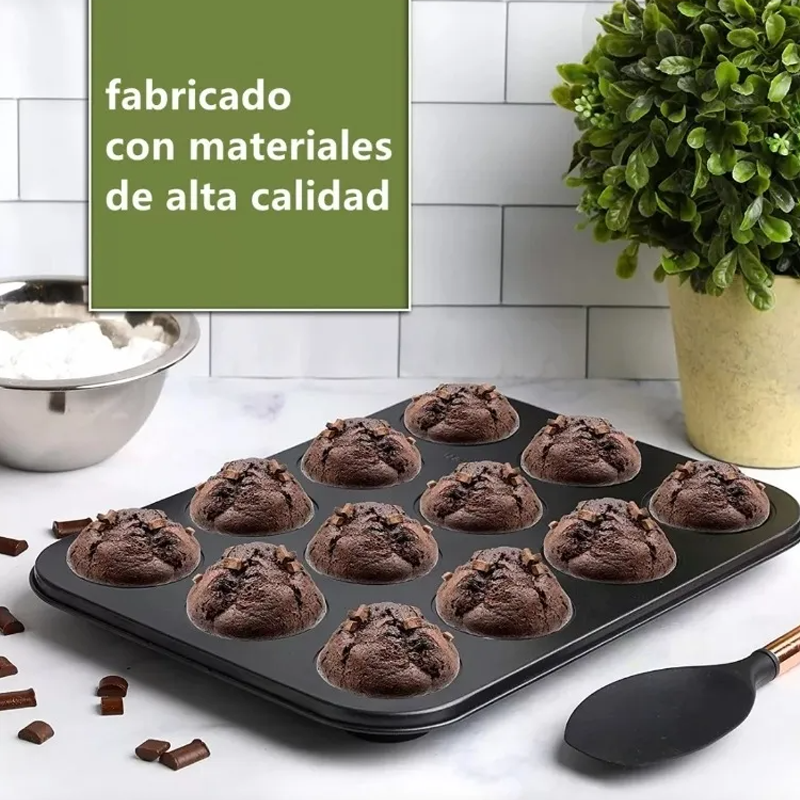3 Moldes Charola 12 Cupcakes Acero Anti-adherente Repostería