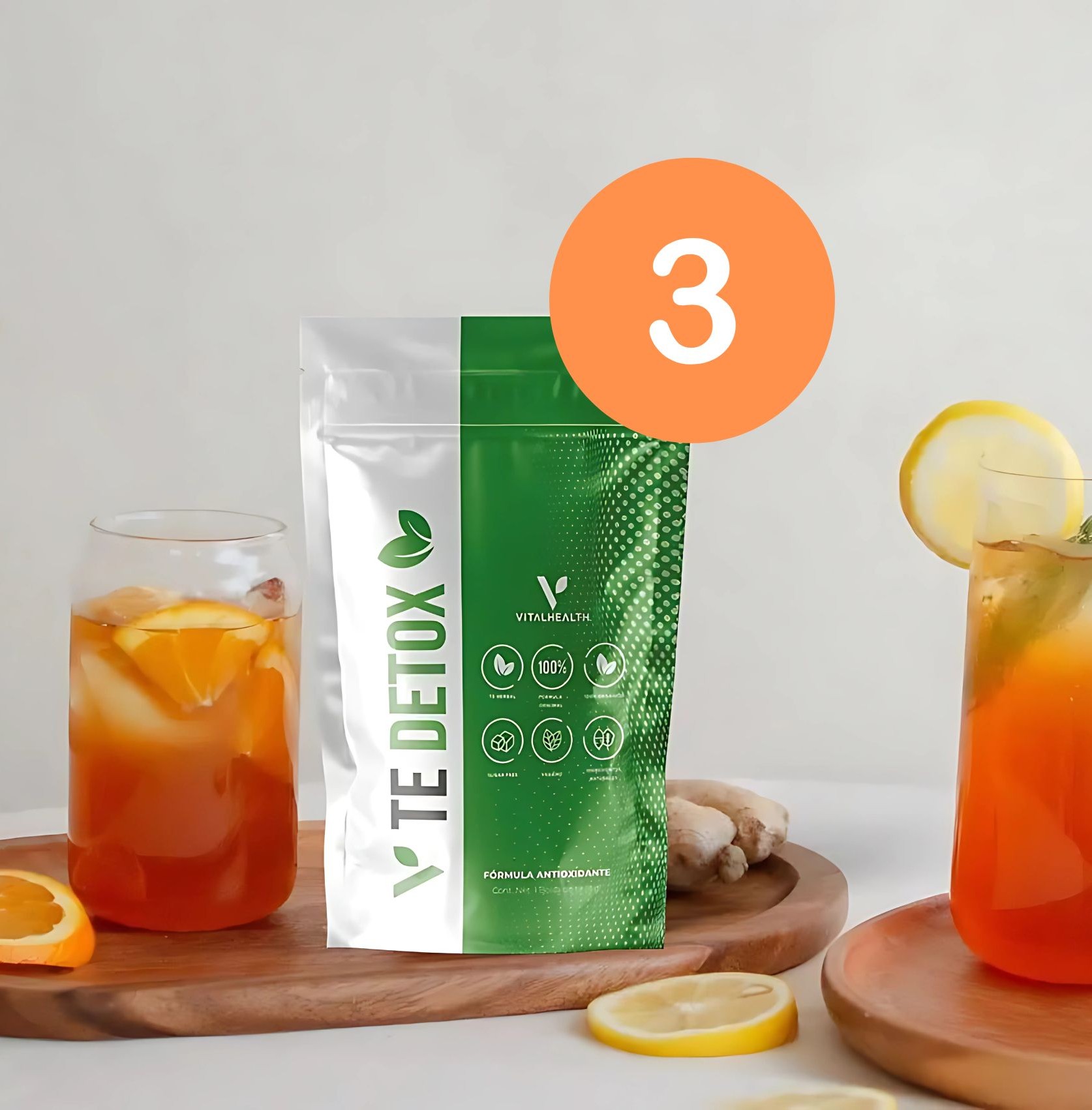 Té Detox VitalHealth 3 Sobres – Detox Natural para 21 Días – Suplemento Herbal Sin Cafeína
