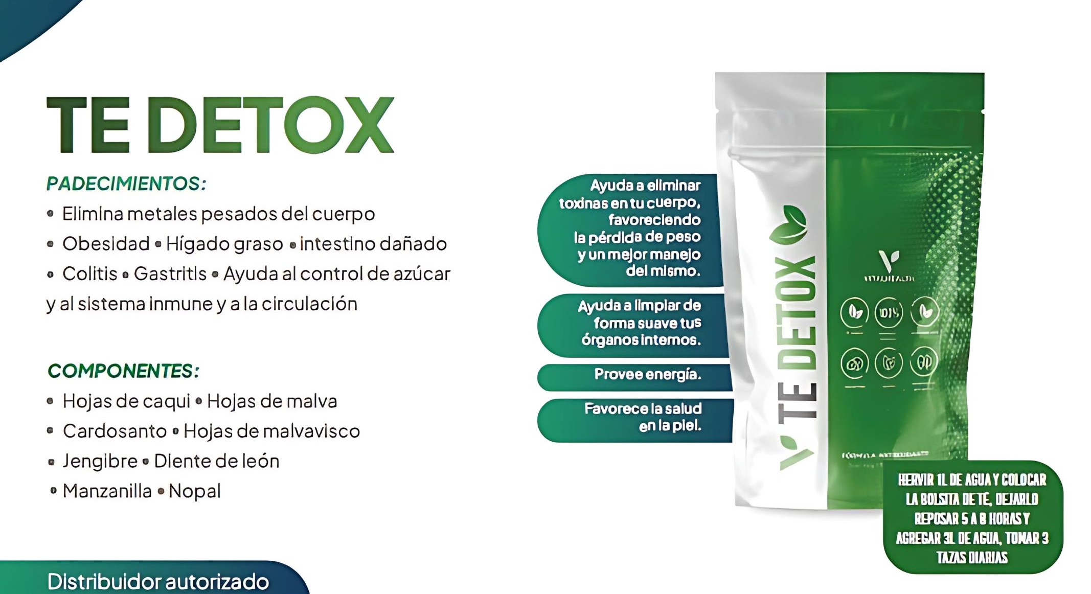 Té Detox VitalHealth 3 Sobres – Detox Natural para 21 Días – Suplemento Herbal Sin Cafeína