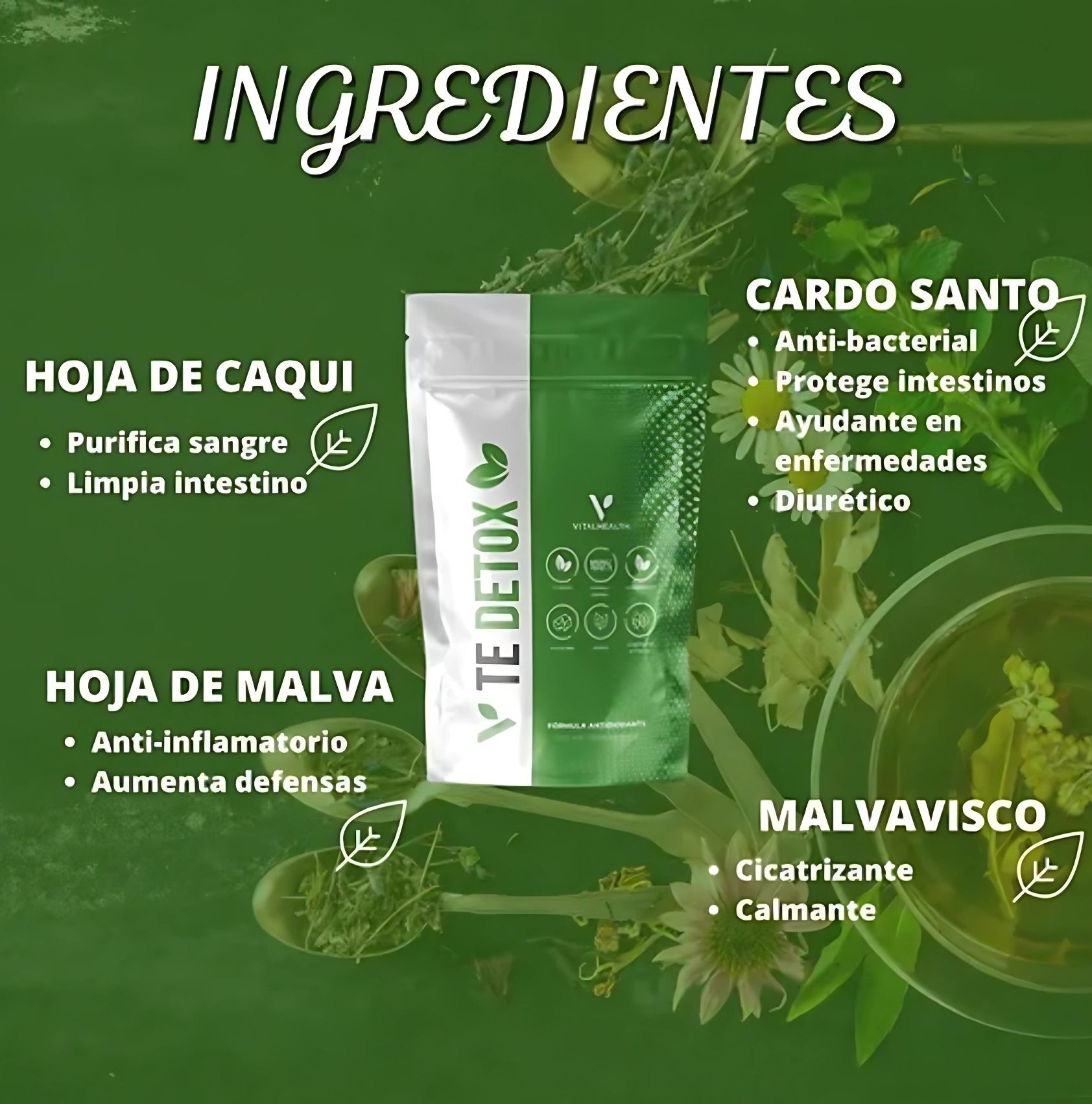 Té Detox VitalHealth 3 Sobres – Detox Natural para 21 Días – Suplemento Herbal Sin Cafeína