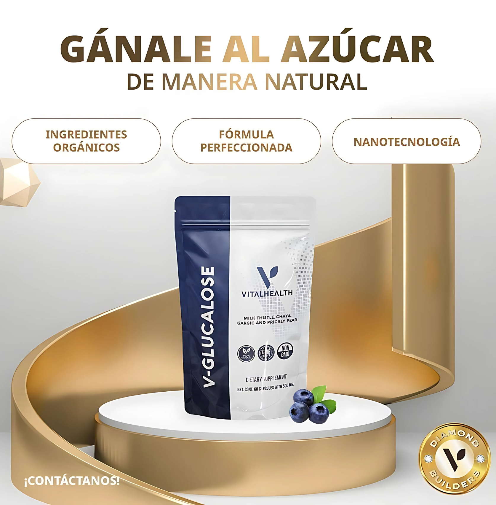 V-Glucalose VitalHealth 60 Cápsulas | Control Natural de Azúcar, Insulina y Metabolismo | 100% Natural