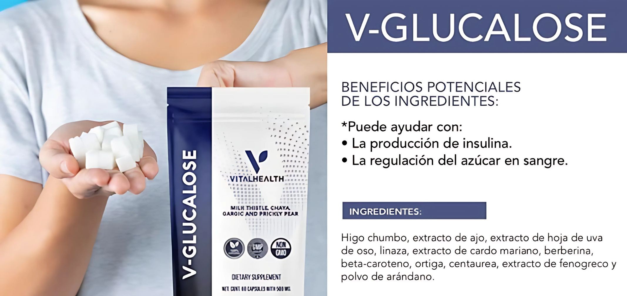 V-Glucalose VitalHealth 60 Cápsulas | Control Natural de Azúcar, Insulina y Metabolismo | 100% Natural