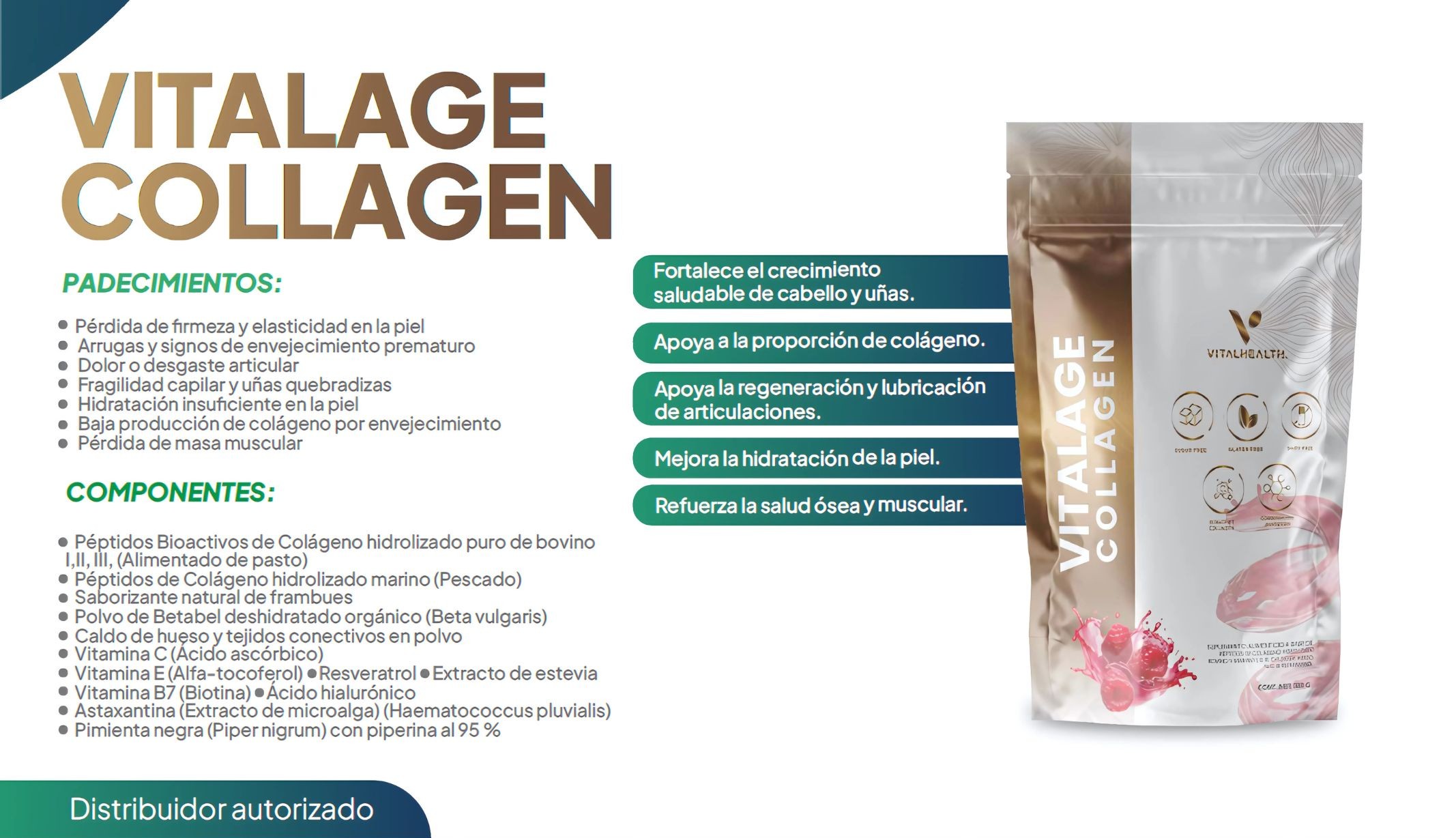 Vitalage Collagen 300g VitalHealth | Colágeno Hidrolizado Antiedad con Vitaminas, Biotina y Resveratrol