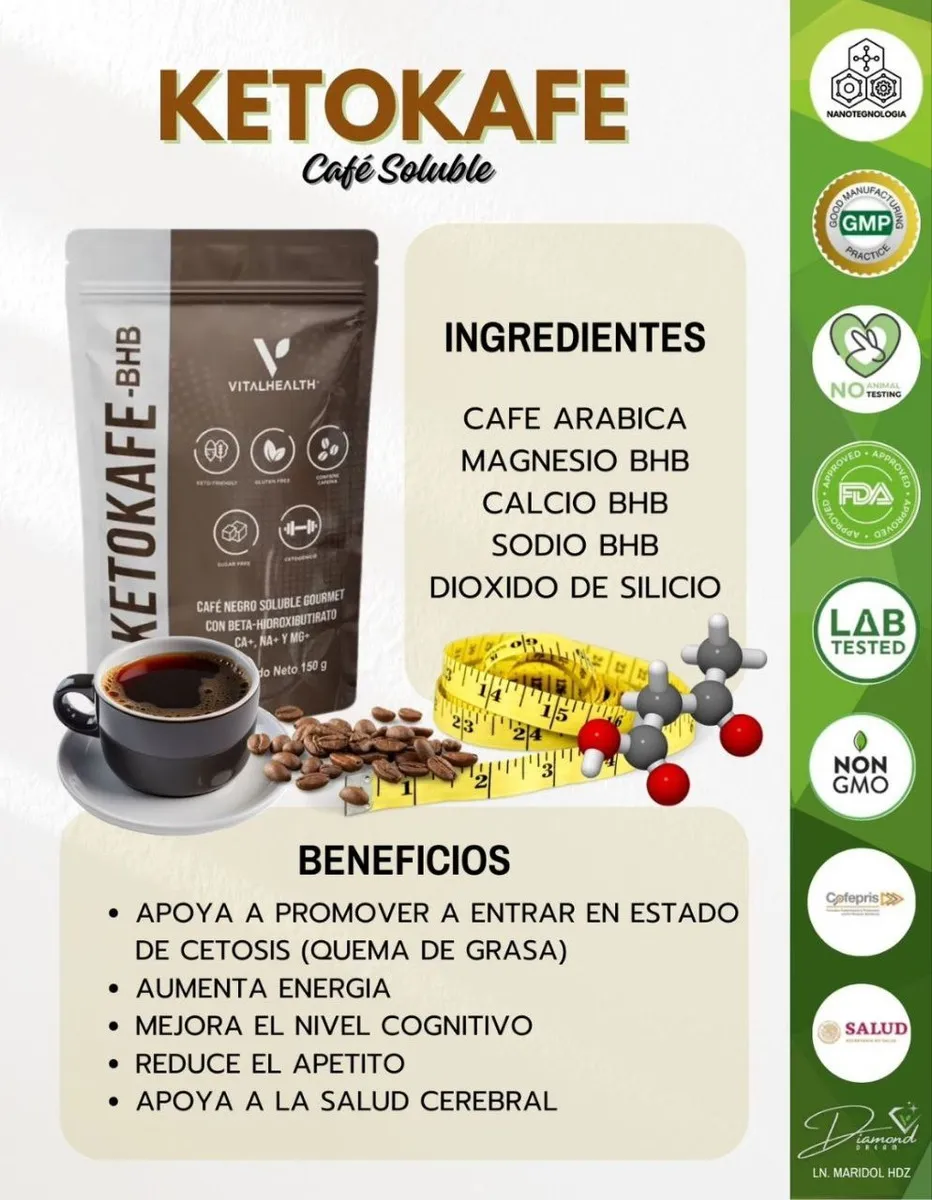 KetoKafe VitalHealth Café Soluble Gourmet con Cetonas Exógenas BHB | Aumenta Energía y Apoya Cetosis - 150g