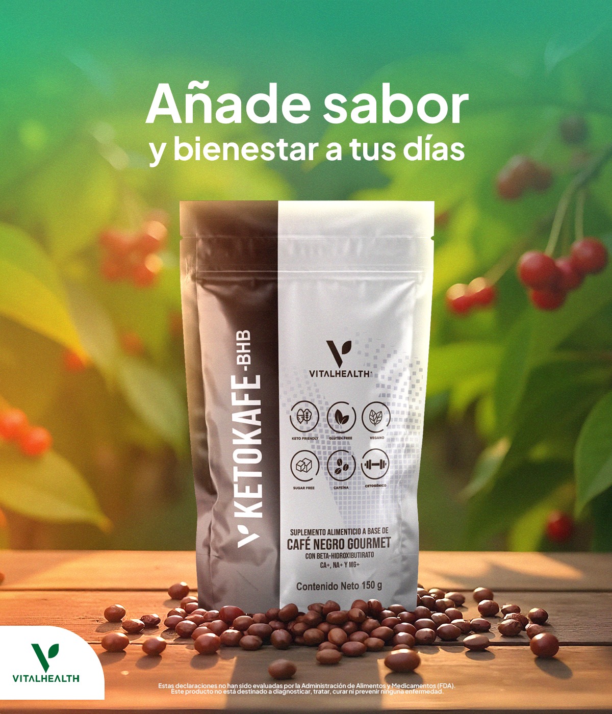 KetoKafe VitalHealth Café Soluble Gourmet con Cetonas Exógenas BHB | Aumenta Energía y Apoya Cetosis - 150g