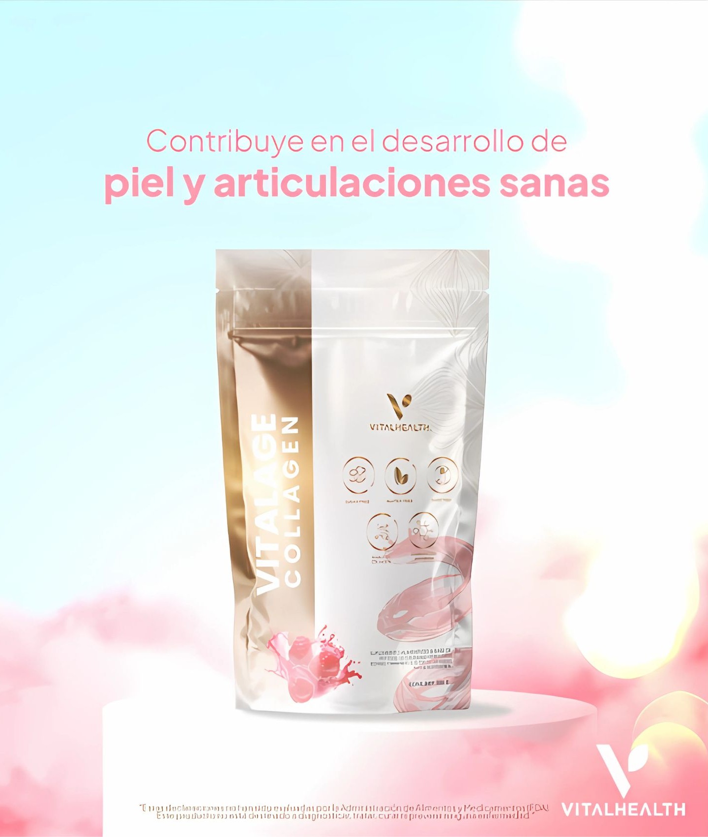 Vitalage Collagen 300g VitalHealth | Colágeno Hidrolizado Antiedad con Vitaminas, Biotina y Resveratrol