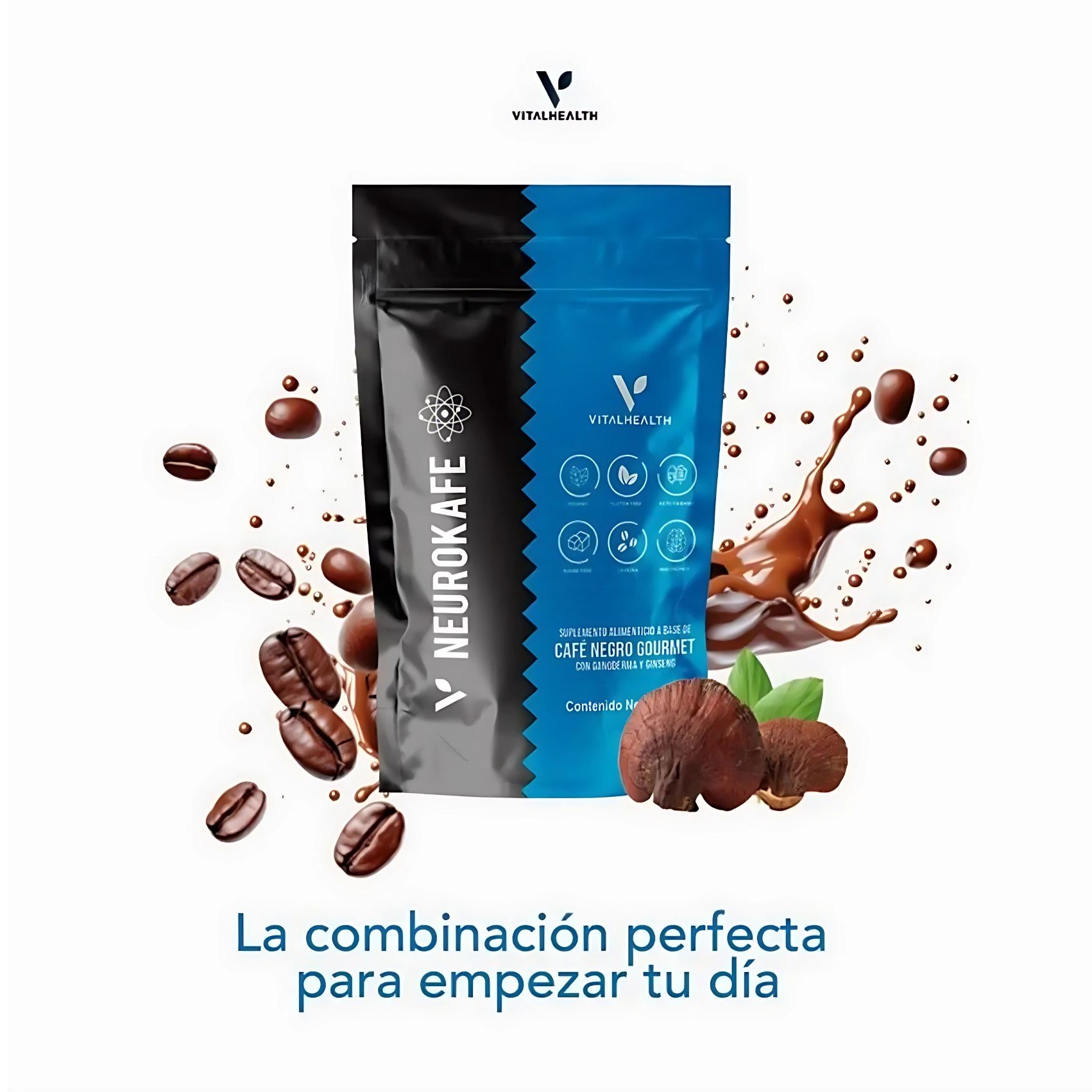 Neurokafe VitalHealth – Café Gourmet Soluble con Ginseng, Ganoderma y Probióticos – 150 g