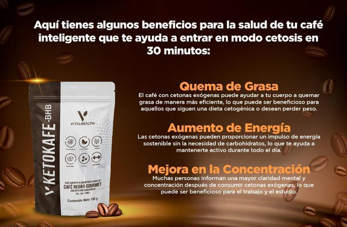 KetoKafe VitalHealth Café Soluble Gourmet con Cetonas Exógenas BHB | Aumenta Energía y Apoya Cetosis - 150g