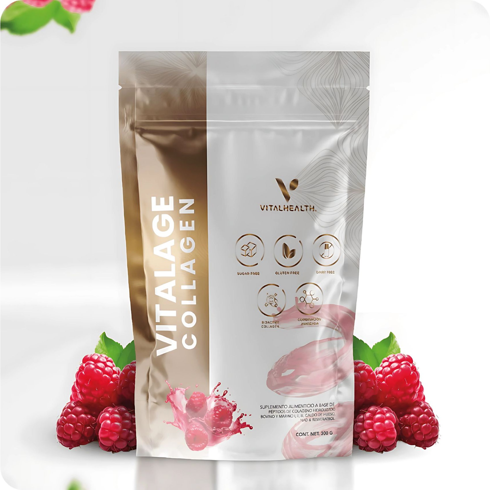 Vitalage Collagen 300g VitalHealth | Colágeno Hidrolizado Antiedad con Vitaminas, Biotina y Resveratrol