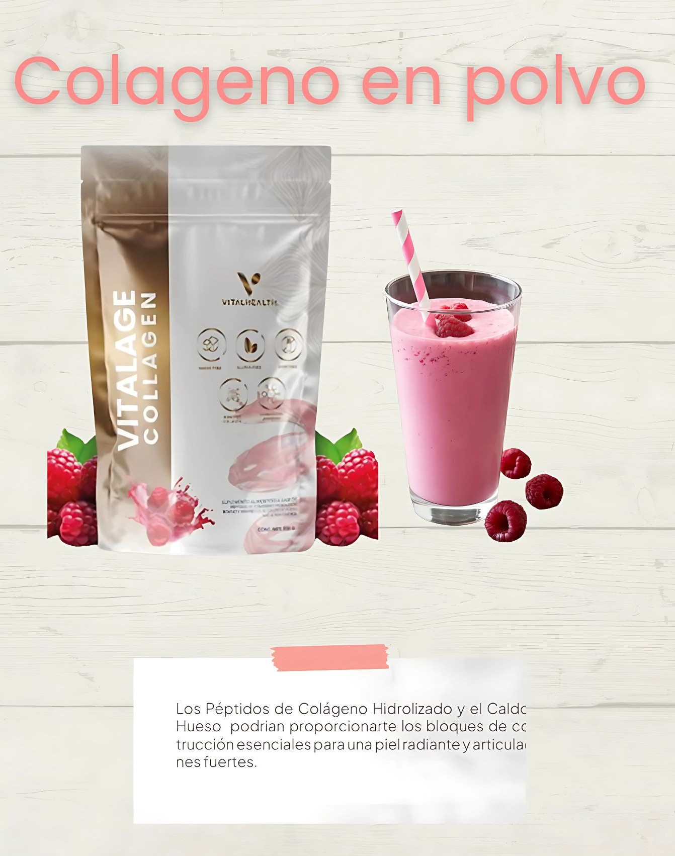 Vitalage Collagen 300g VitalHealth | Colágeno Hidrolizado Antiedad con Vitaminas, Biotina y Resveratrol