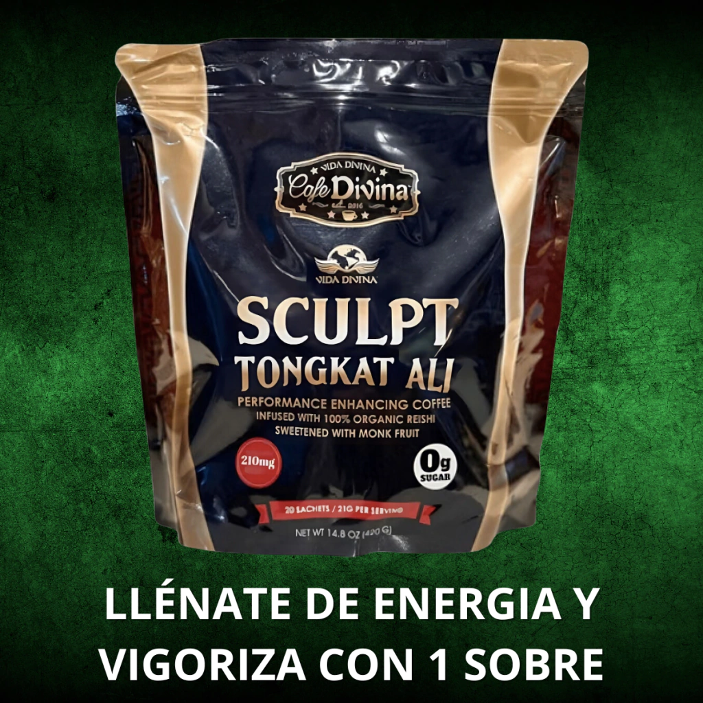 Café Sculpt Tongkat Ali Vida Divina | Reishi Orgánico, 0g Azúcar, 20 Sobres | Energía y Bienestar