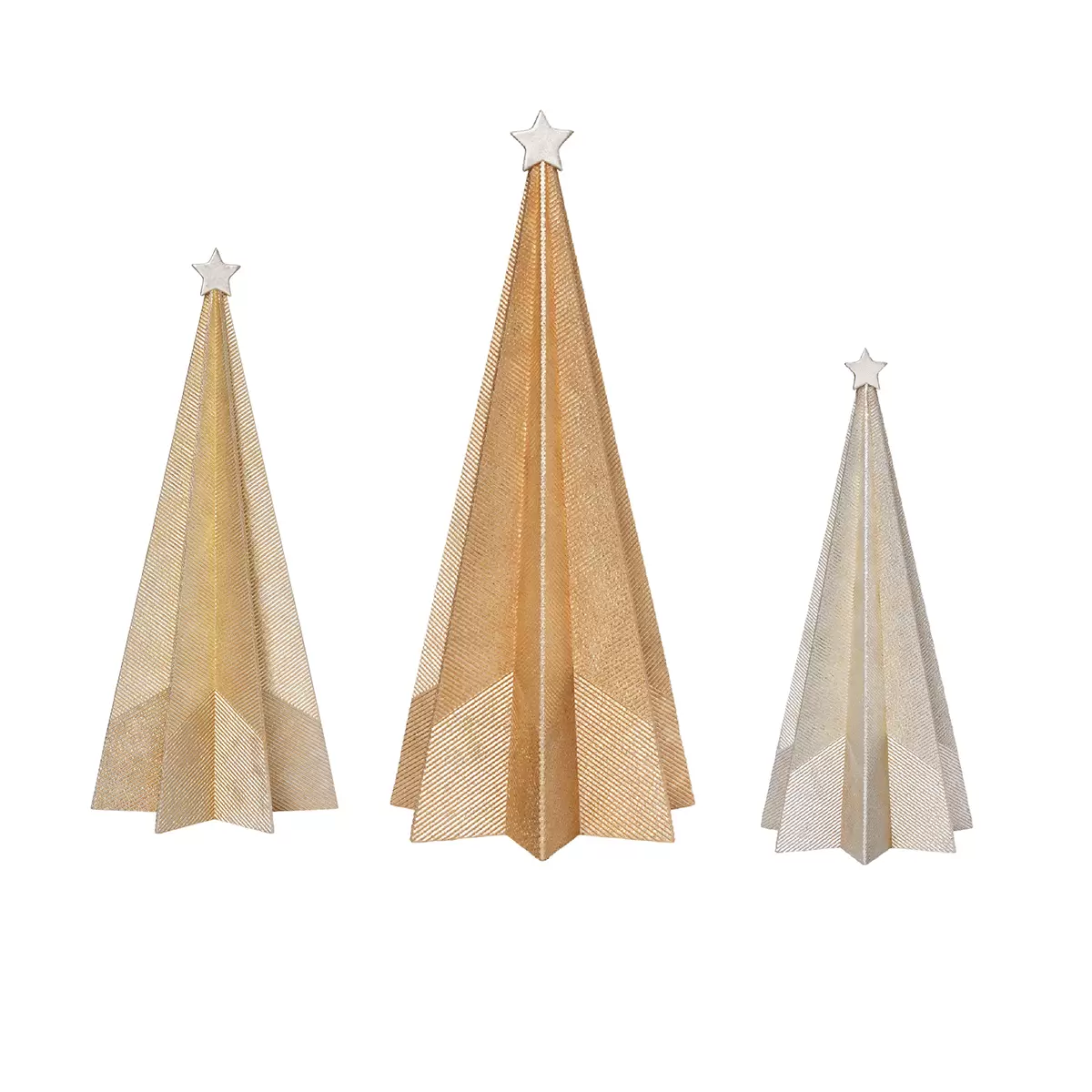 Set de 3 Pinos Navideños Metálicos Decorativos Dorado/Plata