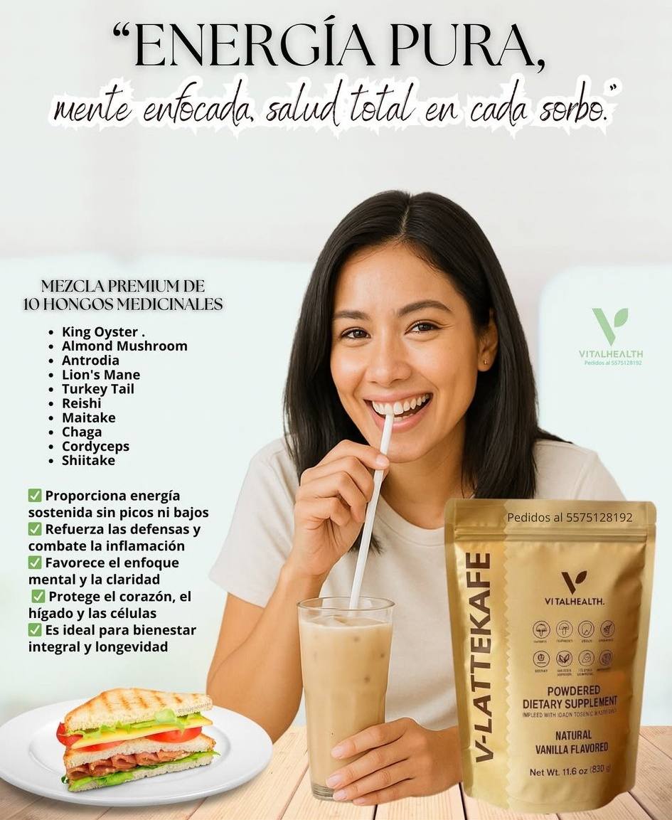 Café Latte VitalHealth con 10 Hongos Adaptógenos | Energía, Enfoque y Bienestar - 330g